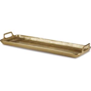 Signature Design by Ashley Posy Contemporary Decorative Metal Serving Tray with Handles, Display Only, Not Food Safe, Cast Aluminum, 24" Length, Gold Finish