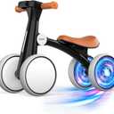 Baby Balance Bike for 1-3 Years (10-36 Months) with Colorful Lighting Wheels & Music, Soft Seat, 4 Silent No-Pedal Wheels  Ideal Toddler Gift for Birthday/First Bike (Black)