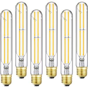 7.3 Inch E26 T10 Led Bulb 60 watt 3000k Soft White Edison Bulbs,6W E26 Long Light Bulb Tubular Light Bulb T10 Bulb T9 for Rustic Pendant,Industrial Pipe,Wall Sconces 6 Pack