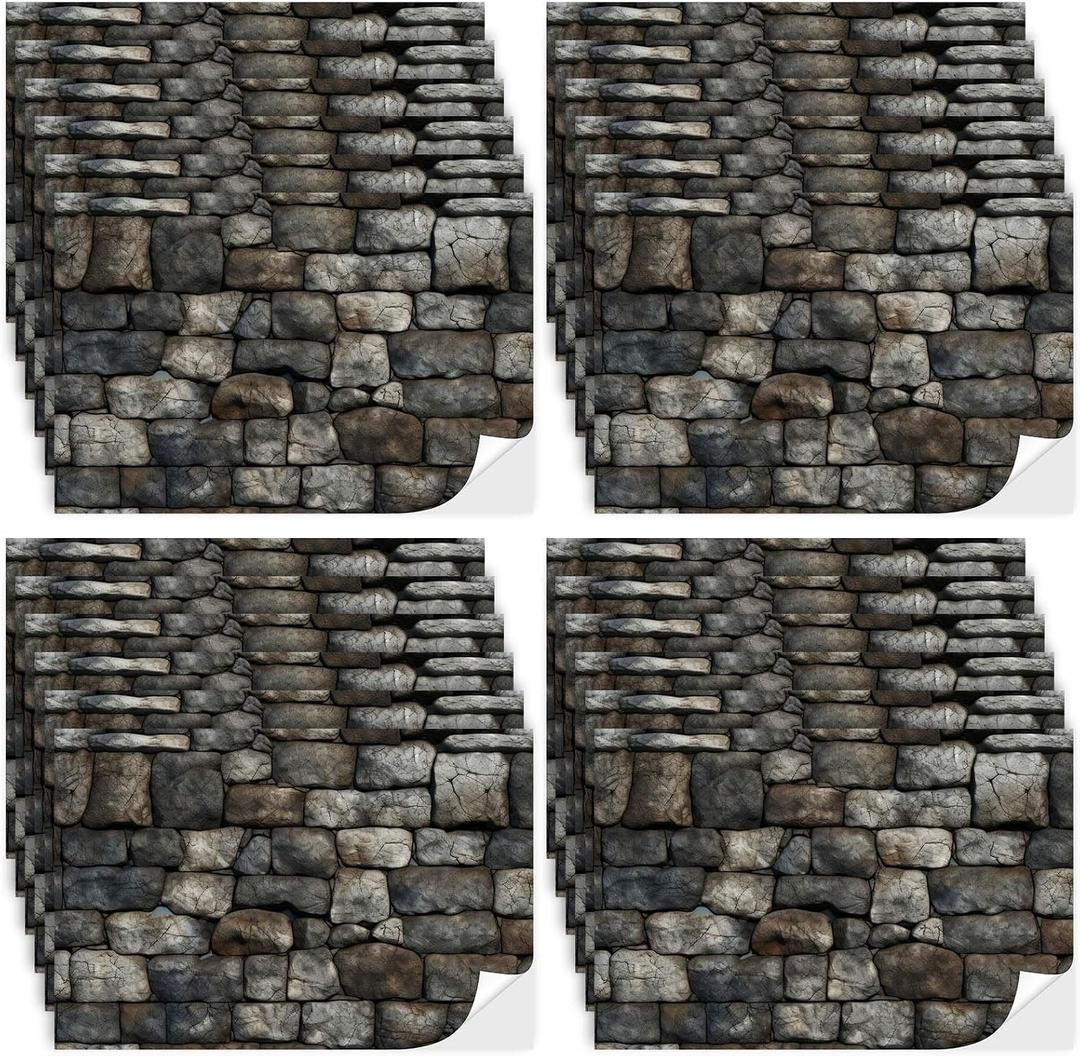 Flutesan 24 Pcs Miniature Dollhouse Wallpaper and Flooring Peel and Stick Mini DIY Self Adhesive Dollhouse Accessories 8.27 x 11.69 Inch (Stone Pattern), about 8.27 x 11.69 inches