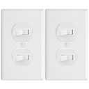 Faith White Double Light Switch (2-Pack) | Two Single-Pole Wall Light Switches in 1-Gang Fixture | 15-Amp Duplex Toggle Switches for Home Improvement | Grounding Screw & Matching Wall Plate Included