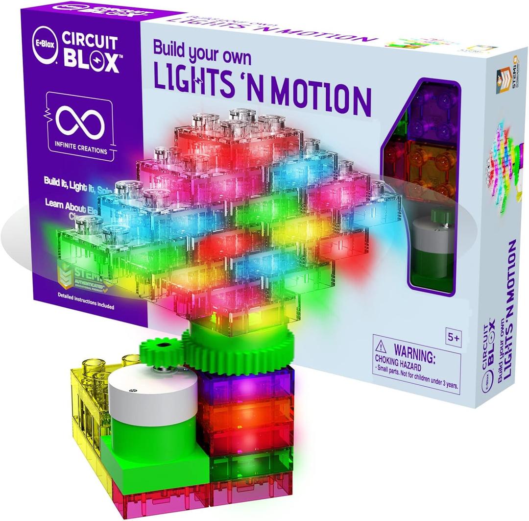 E-Blox Building Blocks STEM Circuit Kit, Build Your Own Lights N Motion, Light & Rotating Capabilities, Infinite Science Creations, Birthday Gift, Boys, Girls, 5+ E-Blox Building Blocks STEM Circuit Kit, Build Your Own Lights N Motion, Light & Rotating Capabilities, Infinite Science Creations, Birthday Gift, Boys, Girls, 5+