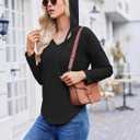 Womens Hoodies Long Sleeve Sweatshirts Pullover Top V Neck Drawstring Shirts With Pocket Loose Casual (Black, XL)