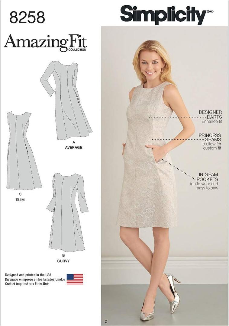 Simplicity 8258 Women's Sheath Dress Sewing Pattern, 3 Styles, Sizes 20W-28W