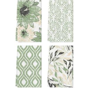 Artoid Mode Green Floral Leaves Boho Kitchen Towels Dish Towels, 18x26 Inch Seasonal Spring Summer Decoration Hand Towels Set of 4