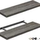 QEEIG Floating Shelves for Wall 23.6" Long - Wall Mounted Shelf Bathroom Kitchen Living Room Bedroom Farmhouse Home Decor Display Bookshelf Large 23.6 x 9.3 inch Set of 2, Grey (008-60GY)