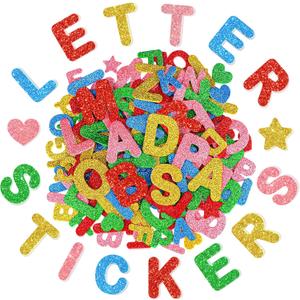 320 Pcs Foam Letters Stickers Glitter Alphabet Sticker, 1.5 inch 1 inch Self-Adhesive A-Z Letter Heart Star Foam Stickers for Kids Crafts Classroom Supplies School Project Party Decorations, 5 Colors