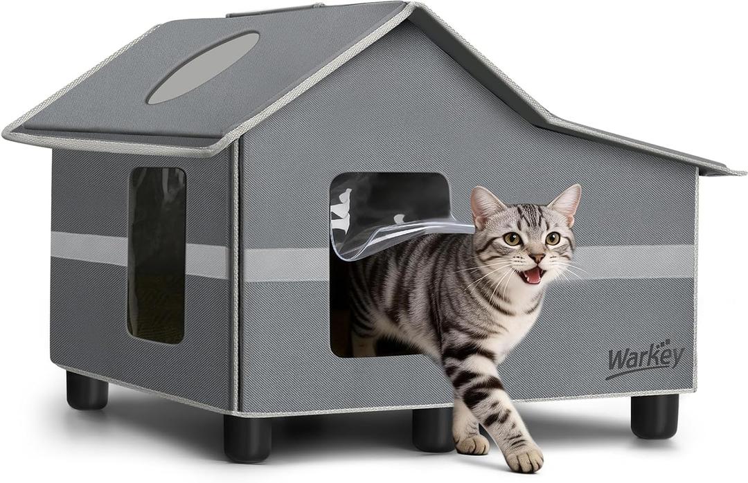 Outdoor Cat House Weatherproof, Outside Cat House for Outdoor Feral Cats, Insulated Cat Shelter with Cozy Mat and Elevated Bases