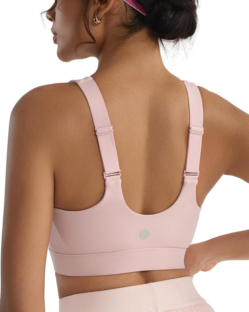 3 x RUNNING GIRL Adjustable Straps High Impact Sports Bra for Women,High Support Workout Sports Bras with Sewn in Pads (Pink, XL)