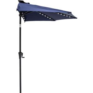C-Hopetree 9 ft Half Round Outdoor Patio Market Wall Umbrella with Solar LED Lights and Tilt