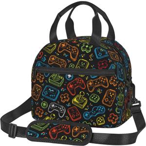 Game Reusable Insulated Lunch Box Waterproof Lunch Bag with Detachable and Adjustable Shoulder Strap for Office Picnic or Travel