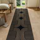 Lahome Modern Geometric Black Runner Rug, 2x8 Indoor Outdoor Hallway Kitchen Runner Rug with Rubber Backing, Farmhouse Washable Non Slip Non Shedding Floor Carpet for Bedroom Entry Patio