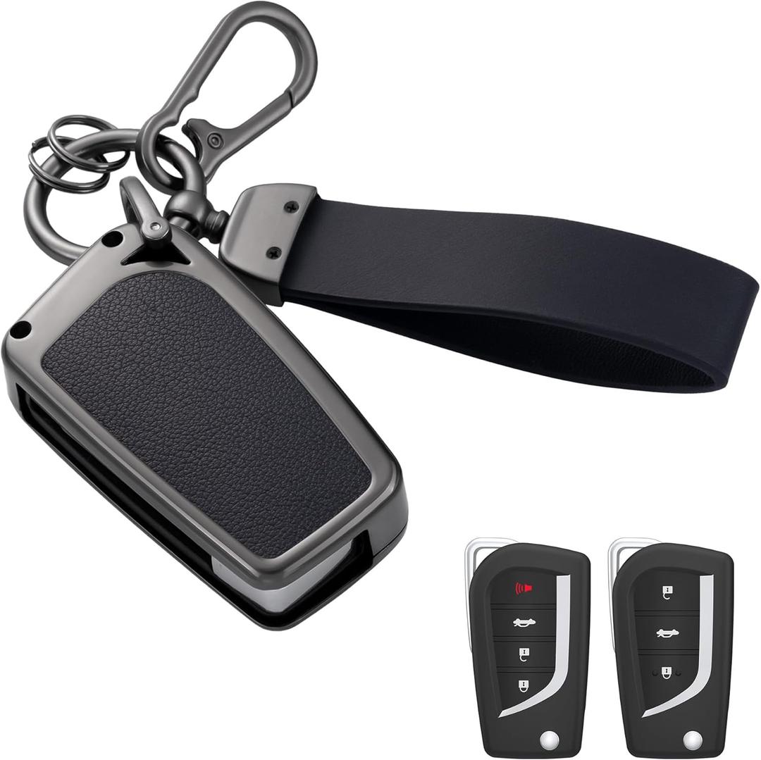 Key Fob Cover with Heavy-duty Keychain for Toyota Fortuner Tundra Camry RAV4 Highlander Challenger (Black)
