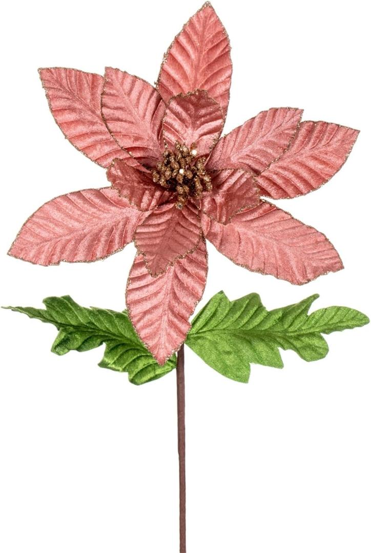 Vickerman 22" Rose Gold Velvet Glitter Trim Poinsettia, 6 per Bag.