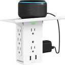 Socket Wall Shelf-CFMASTER 10 Port Surge Protector Wall Outlet, 8 Electrical Outlet Extenders and 2 USB Ports 2.4A, with Removable Built-In Shelf, FCC Listed (1, White)