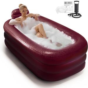 Inflatable Bathtub for Women, with Pillow Headrest - Portable Foldable Freestanding Hot Spa Bath Tub, Elegant Indoor One-Person Soaking Tub for Self-Care & Relaxation,Burgundy