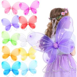 Jeowoqao Girls Fairy Wings Costume - Butterfly Wings for Kids, Little Girls Birthday Party and Halloween Dress Up (10pcs, Ten Color)