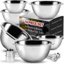 JOYTABLE 14 Piece Mixing Bowls With Measuring Cups And Spoons Set - Premium Stainless Steel Mixing Bowls Set - Nesting & Stable Metal Mixing Bowls Great For Kitchen, Baking, Cooking, Or Prep