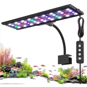 AQQA LED Aquarium Light, 24/7 Mode Clip on Fish Tank Light with Memory Function, DIY Mode Full Spectrum Aquarium Plant Light, Adjustable Timer/Brightness, IP68 Waterproof for 11-16 Inch Fish Tank 11W