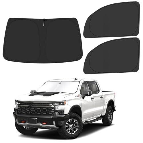 ULROLIT Front Windshield ＆ Side Window Sun Shade for 2019-2025 Chevy Silverado 1500, Double Cab Crew Cab 4Door, Foldable Window Sunshade Sun Visor Protector, Window Shades Blocks UV Rays, Pack of 3