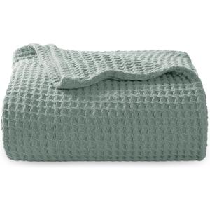 Bedsure 100% Cotton Large Throw Blanket for Couch 50x70 inches - Breathable and Soft, Waffle Weave Throw Blanket for Office, Sage Green