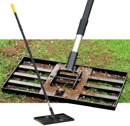 BlumeTrec Lawn Leveling Rake, 17"x10" Heavy Duty Sand Leveling Tool with 6.7FT Stainless Steel Long Handle, Golf Rake for Soil, Compost, Gravel, Lawn Leveler for Yard, Garden, Landscaping Level Tool, 4 Pack