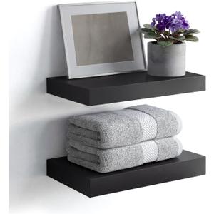 Homeforia Floating Shelf Black 12 inch, High End Solid Real Wood Small 12inch Floating Shelves for Wall Mounted, Black Wooden 12 in Floating Shelves, Heavy Duty Bracket, 12 X 6.5 X 1.75 inch, Set of 2