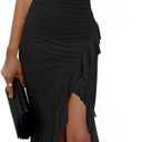 Wenrine Women's One Shoulder Maxi Dress Mesh Sleeveless Ruffle Split Hem Elegant Ruched Bodycon Formal Cocktail Dresses (Large, Black)