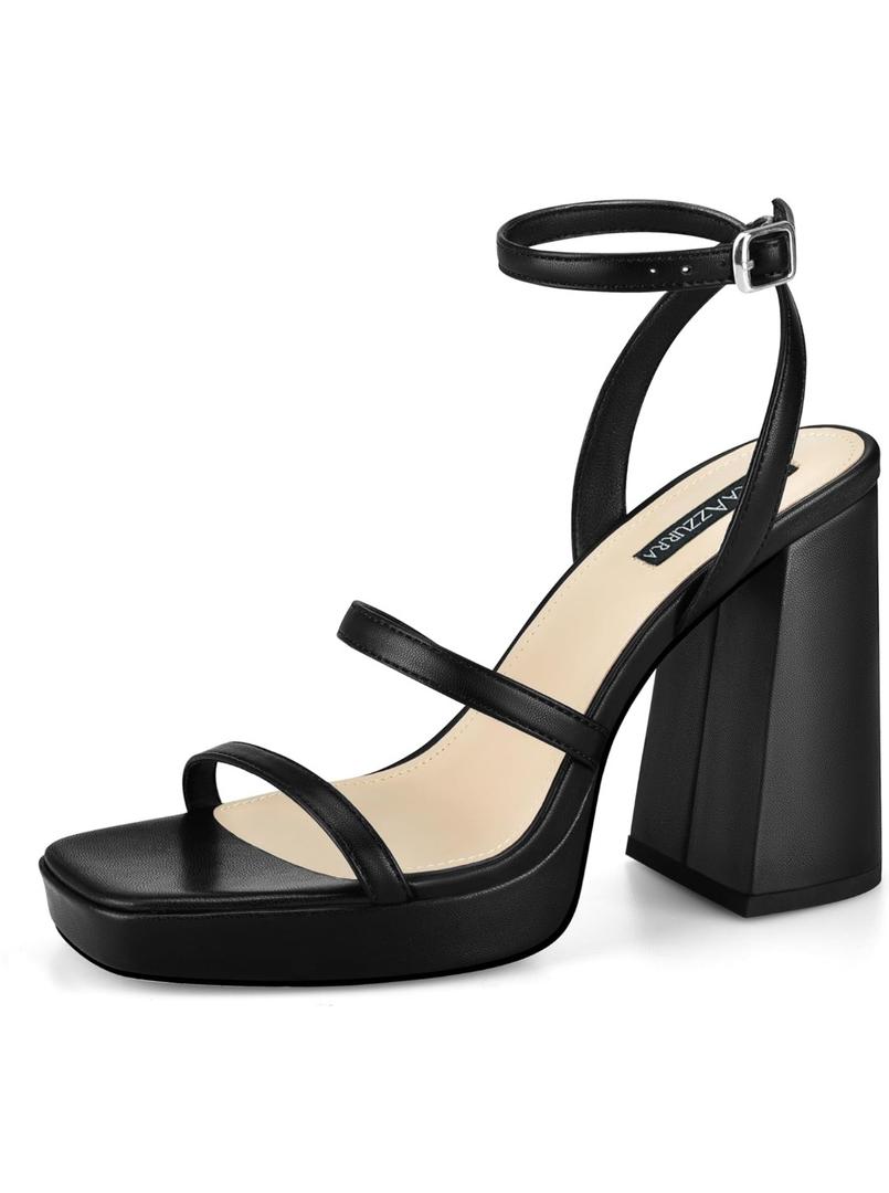 MIRAAZZURRA Platform Strappy Heel Sandals Square Open Toe Two Strap Chunky High Heeled Sandals with Buckle Ankle Strap for Women Party Wedding Dress 10