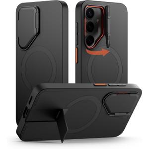 SURITCH for Samsung Galaxy S25 Phone Case, Magnetic Shockproof Bumper Case Slim Protective Cover with Camera Cover & Adjustable Metal Kickstand for Galaxy S25 (2025)-Black