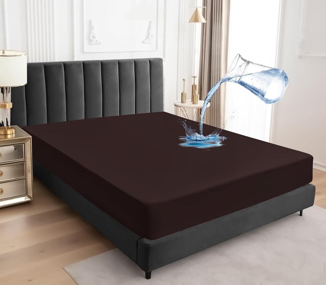 Sufdari Full Size Mattress Protector,Waterproof Mattress Protector,Fitted Sheet Style Mattress Cover with 18" Deep Pocket,Washable and Comfortable-Chocolate,Full