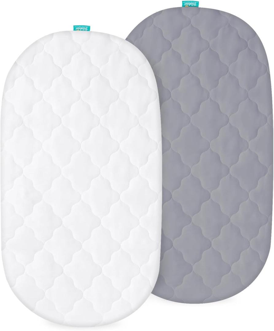 Bassinet Mattress Pad Cover, Fits 12" x 27" Moses Basket and Silver Cross Stroller Bassinet Mattress, 2 Pack, Ultra Soft Waterproof Breathable, White and Grey