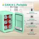 CROWNFUL Mini Fridge, 4 Liter/6 Can Portable Cooler and Warmer Personal Refrigerator for Skin Care, Cosmetics, Beverage, Food,Great for Bedroom, Office, Car, Dorm, ETL Listed (Green)