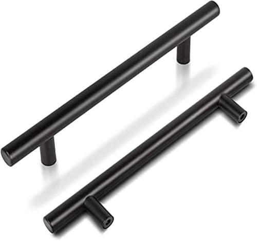 10-Pack Matte Black T-Bar Cabinet Pulls | Modern Hollow Drawer Handles | Kitchen Hardware | Hole to Hole: 96mm (3.8") | Total Length: 150mm (5.9")