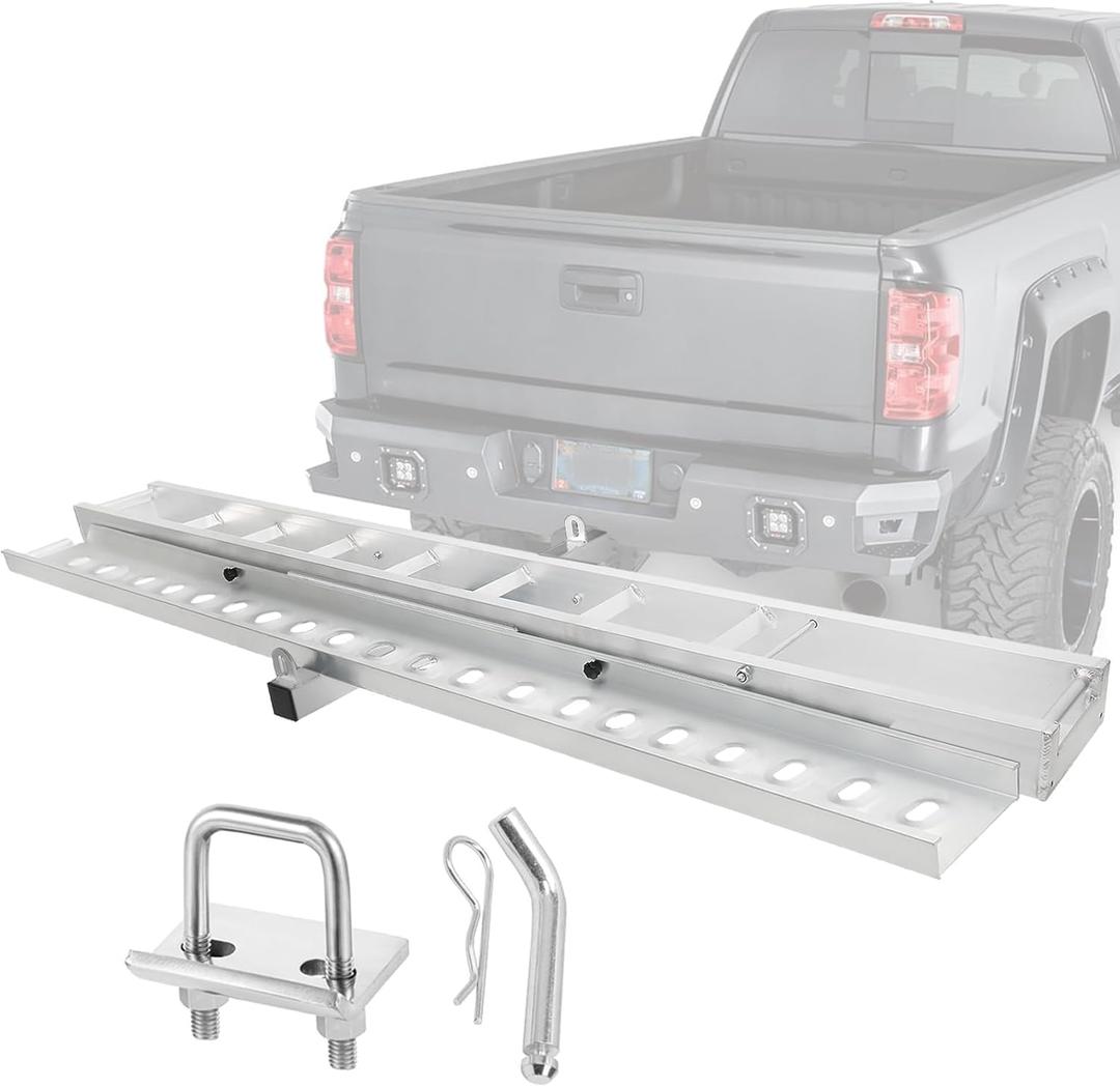 Motorcycle Hitch Carrier 500LBS, Lightweight Robust Aluminum Dirt Bike Hitch Carrier with 6FT Longest Ramp and Safety Ramp Lock, Fits 2" Receiver, 5.5" Wide Tire