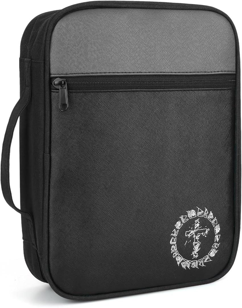Bible Cover, Bible Carrying Book Case for Women,Protective Church Organizer Holder Bag with Handle Pockets,Christian Gift for Girls Boy and Men Grey