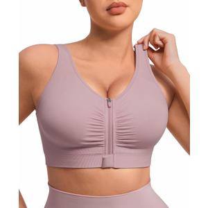 FeelinGirl Zip Front Closure Bras for Women No Underwire Compression Post Surgery Bra with Wide Adjustable Straps M 