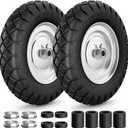 RONPOW 4.80/4.00-8 Flat Free Wheelbarrow Tire and Wheel, 16" Solid Puncture Proof Replacement Tires with 5/8" & 3/4" Bearings, 400Lbs Load, Universal Fit for Garden, Farm & Construction, 2Pack Silver