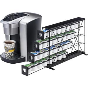 K Cup Holders for 4 Tier, 32 Pods K Cup Storage, Coffee Pod Holder for Countertop, K Cup Organizer Coffee Bar Accessories Black Metal