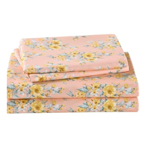 Floral Queen Sheet Set Yellow Flower Bedding Sheets Printed Sheets - 4 Piece Soft Microfiber Botanical Patterned Fitted Sheet with 15" Deep Pocket, Pink Queen Sheet