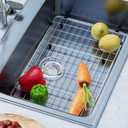 iPEGTOP Sink Protector Grid 28-3/8" x 14-3/16", Stainless Steel Sink Bottom Grid Rear Drain with Corner Radius 3/8", Sink Grate with Hole Cover for Kitchen Sink Single Sink Bowl, One-Piece