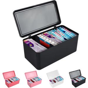 Pad and Tampon Organizer for Bathroom,Sanitary Napkin Holder, Pad and Tampon Organizer for Period, Sanitary Napkin Storage Container, Black