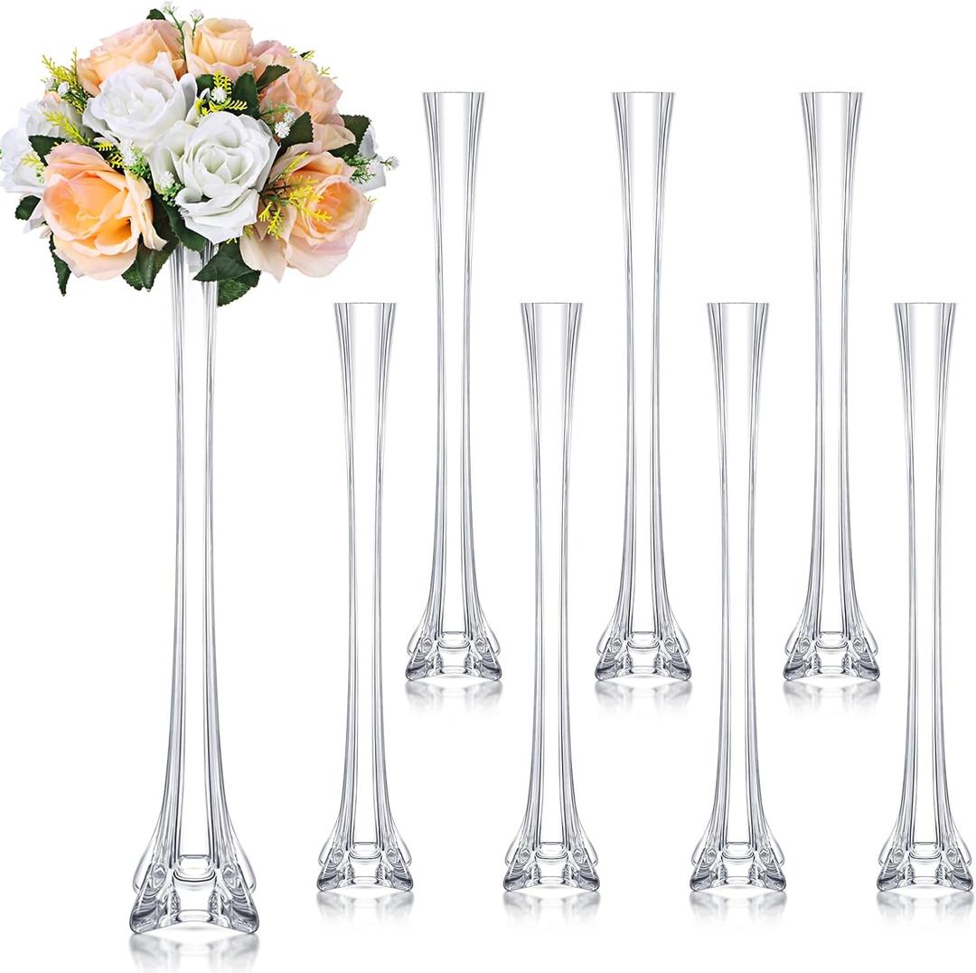 Irenare 8 Pcs Eiffel Tower Vase Glass Clear Eiffel Tower Vases Table Centerpiece Flower Container with Sturdy Base for Centerpieces Wedding Event Home Supplies (23.6 Inch)