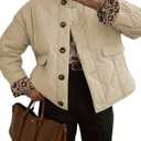 Dokotoo Winter Clothing for Women Casual Long Sleeve Button Down Leopard Puffer Jacket Womens Fall Fashion 2025 Baggy Warm Quilted Jackets for Women Lightweight Padded Jackets with Pockets Black S