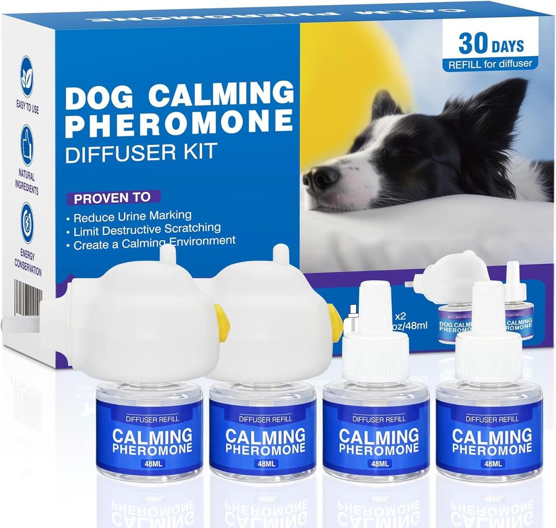 Dog Pheromones Calming Diffuser with DAP | Anxiety Relief for Dogs | Reduces Stress Barking, Fighting & Destructive Behavior | Safe for All Breeds & Ages | 120 Day Supply