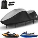 Jet Ski Cover, Durable 420D Jetski Covers 2 3 Seater Waterproof, UV Resistant Jetski Cover with 2 Air Vents, 4 Windproof Buckles, All Weather Universal Cover for Yamaha Seadoo (121"-135") (Silver-Black)