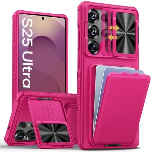 SSLOTSCASE for Samsung Galaxy S25 Ultra Case with Wallet & Camera Stand & Sliding Lens Cover & Kickstand & Credit Card Holder, Rugged Phone Case Cover for Galaxy S25 Ultra 6.9'', Pink