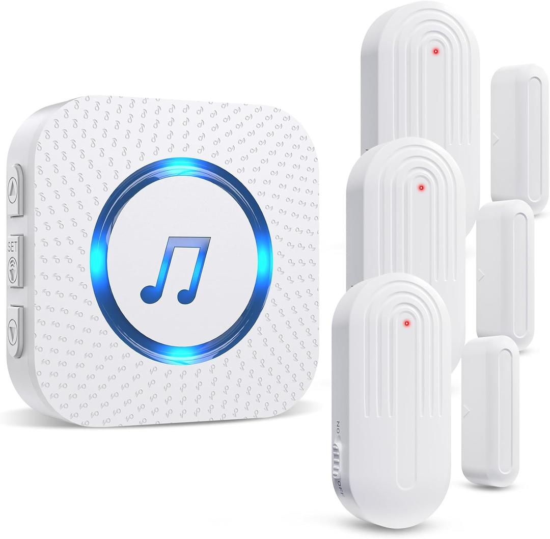 SanJie Door Chime, Door Open Contact Sensor Alarm with 500 FT Range,26 Chimes 5 Adjustable Volume for Business/Store/Home/Office When Entering 3 Sensors + 1 Receiver
