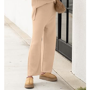 Caracilia Women Waffle Knit Casual Travel Comfy Pants (Medium, Beige)