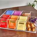 Acrylic Tea Bag Organizer - Clear Tea Storage Box, K Cup Coffee Pods Holder with 8 Compartments, Tea Station Organizer for Countertop, Modern Tea Display Stand